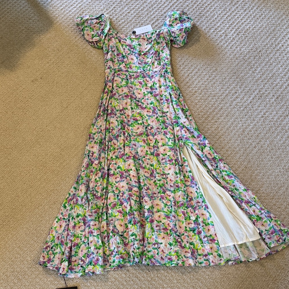 Astr Floral Dress with Puff Sleeves